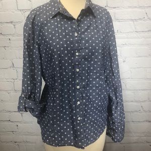 Talbots polka dot chambray blouse